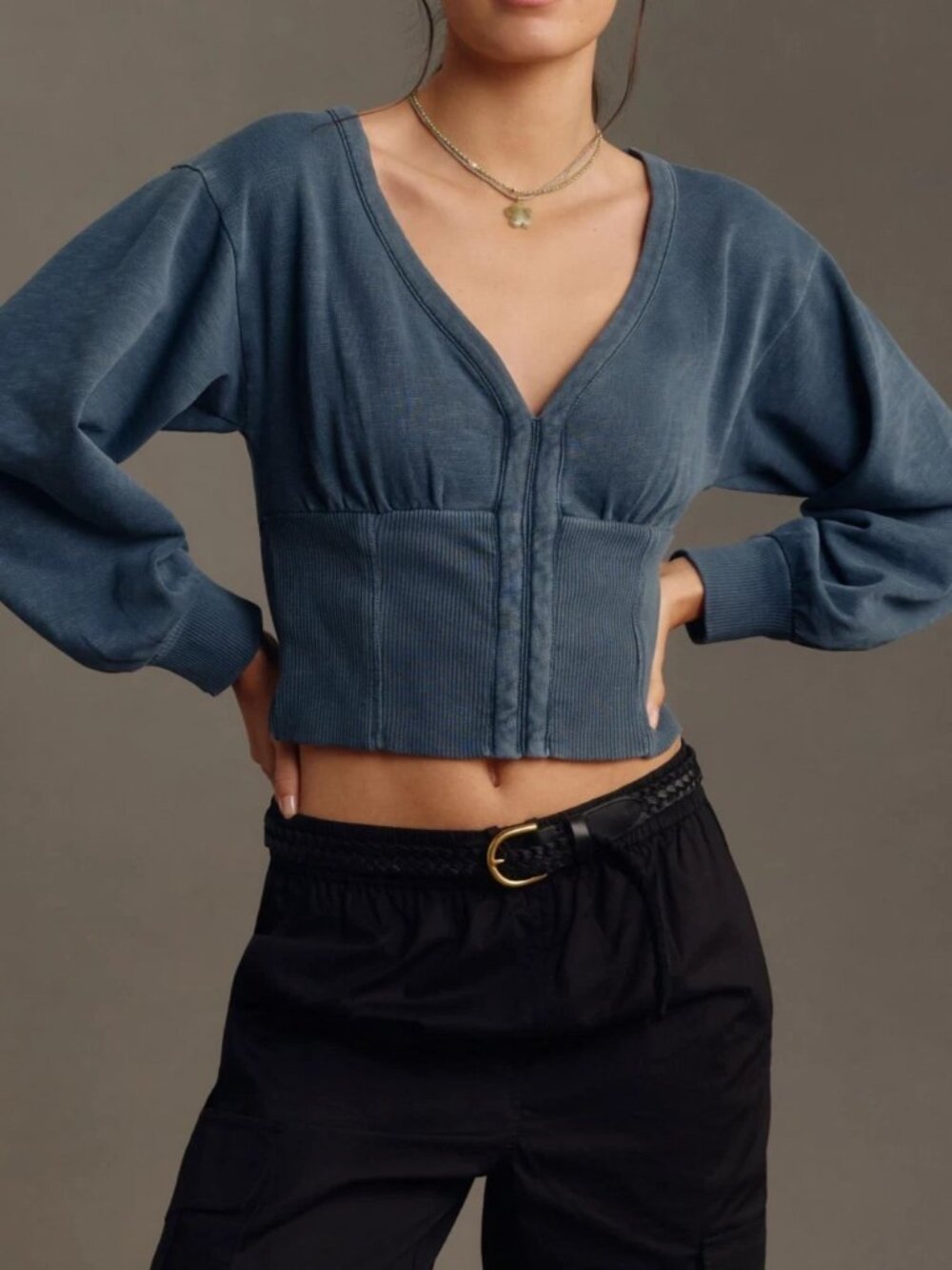 Pilcro Anthropologie Long-Sleeve Cropped Sweatshirt Blouse Cotton Top S 273077